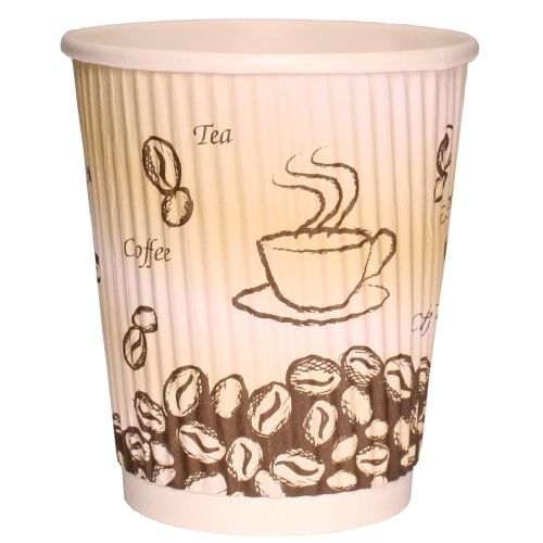 Ripple Café Paper Hot Cup 9oz, Cream Coffee Design, Unwrapped